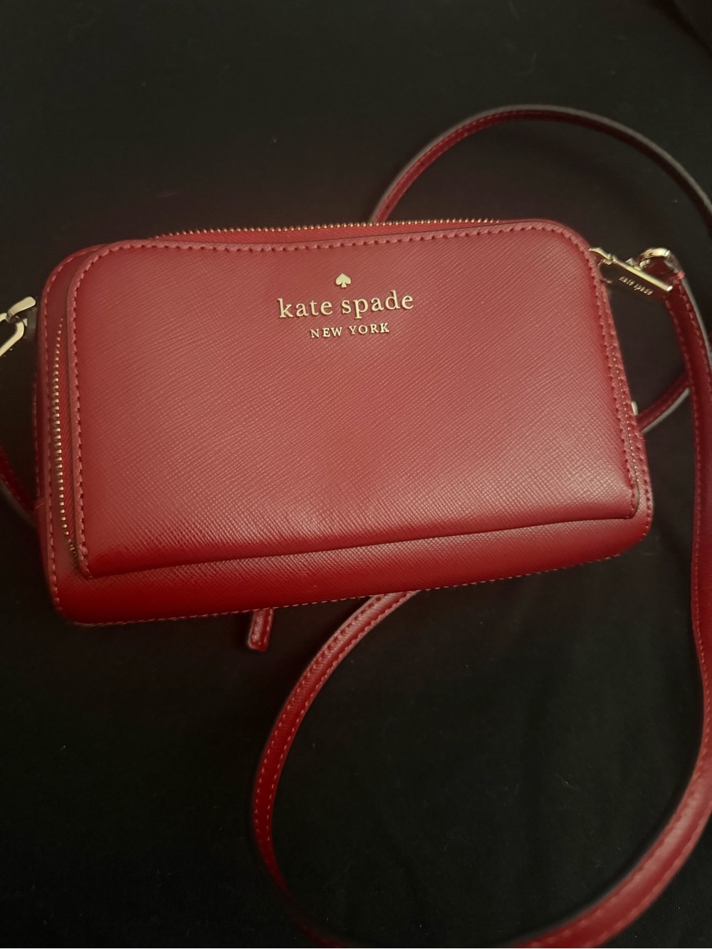 kate spade red crossbody wallet with gold logo